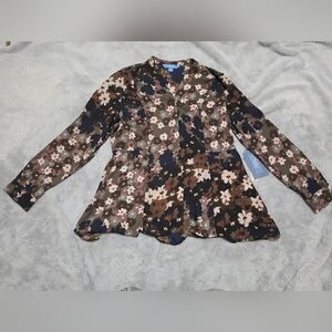 Simply Vera Vera Wang Floral Button-Down Shirt in Brown, Navy & Pink